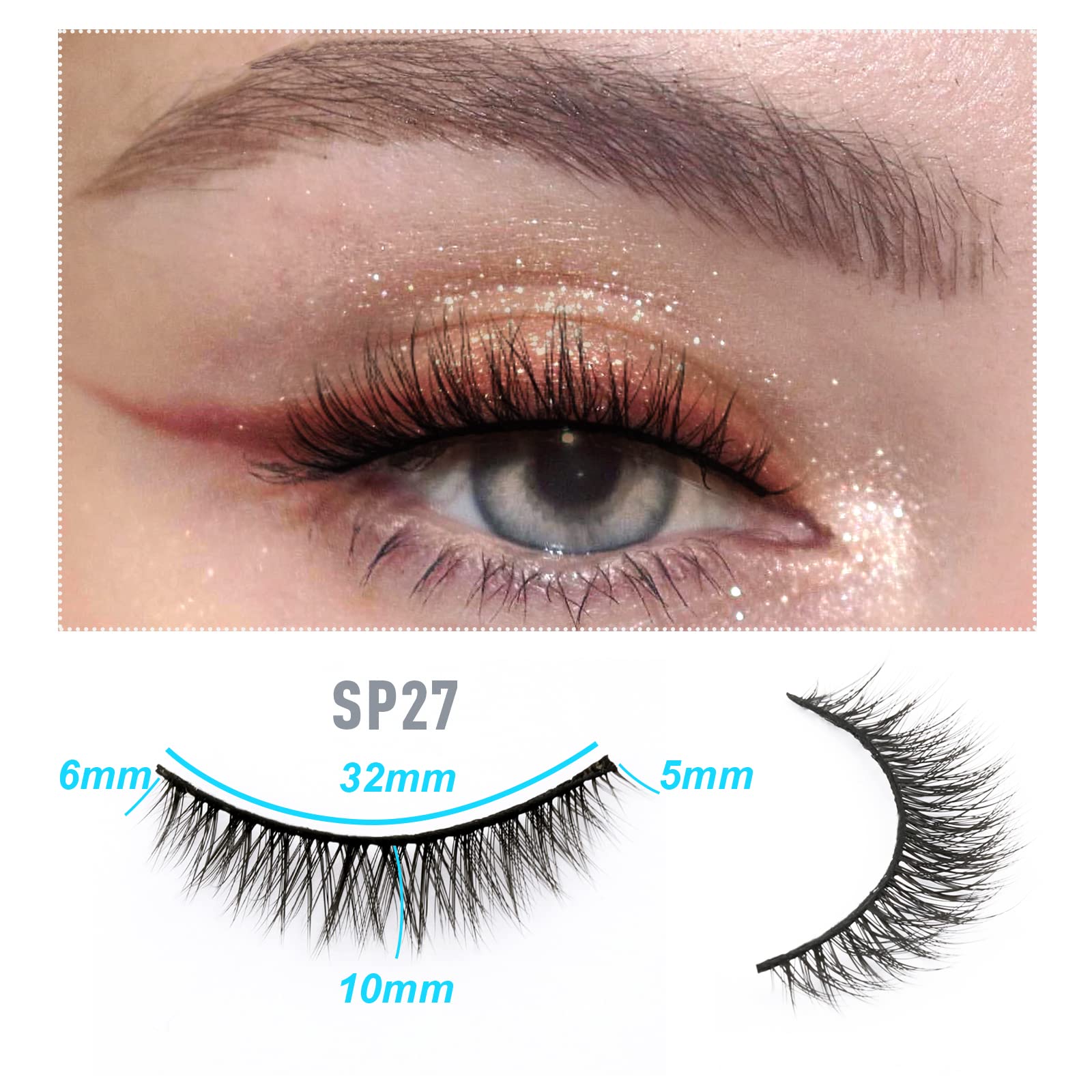 EMEDA 3D Fake Lashes 10 works Faux M ink Lashes Natural Look Small Face Eyelashes 100% Handmade Lashes Wispies Short Soft Reusable Eye Lash 1 Pack (SP27) - Image 2