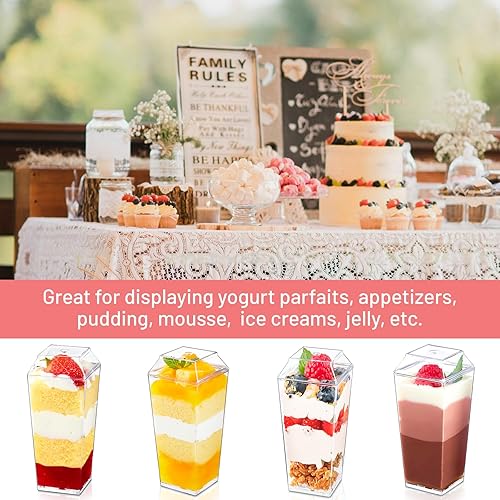 Miniatura 3 de Qeirudu Paquete de 50 mini tazas de postre de 3 onzas con tapas y cucharas, taza pequeña de plástico para parfait taza cuadrada transparente para