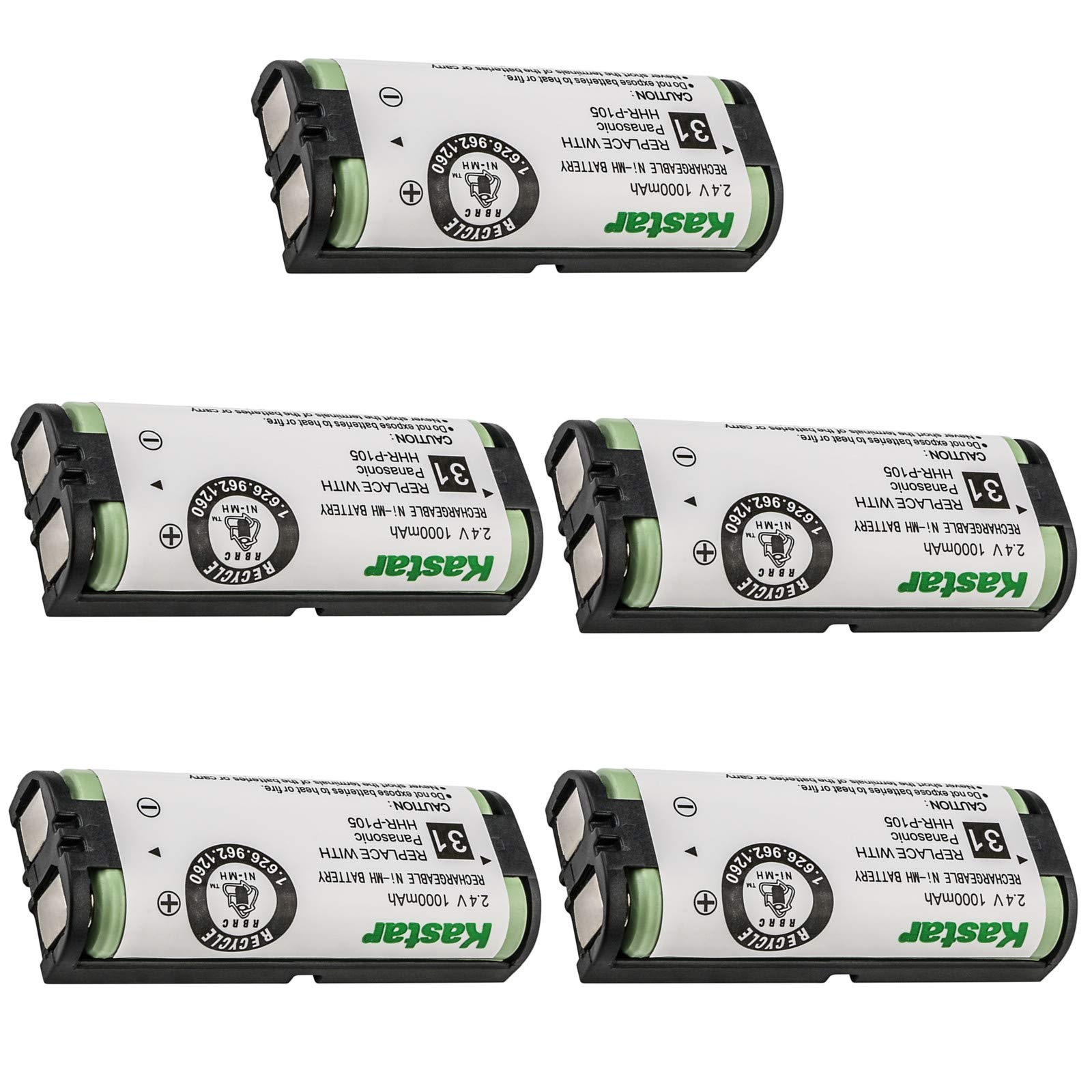 Kastar 5-Pack HHR-P105 Type 31 Battery Replacement for Panasonic HHR-P105 HHR-P105A KX-2420 KX-2421 KX-2422 KX-TG5779 KX-6702 KX-FG2451 KX-TG2411