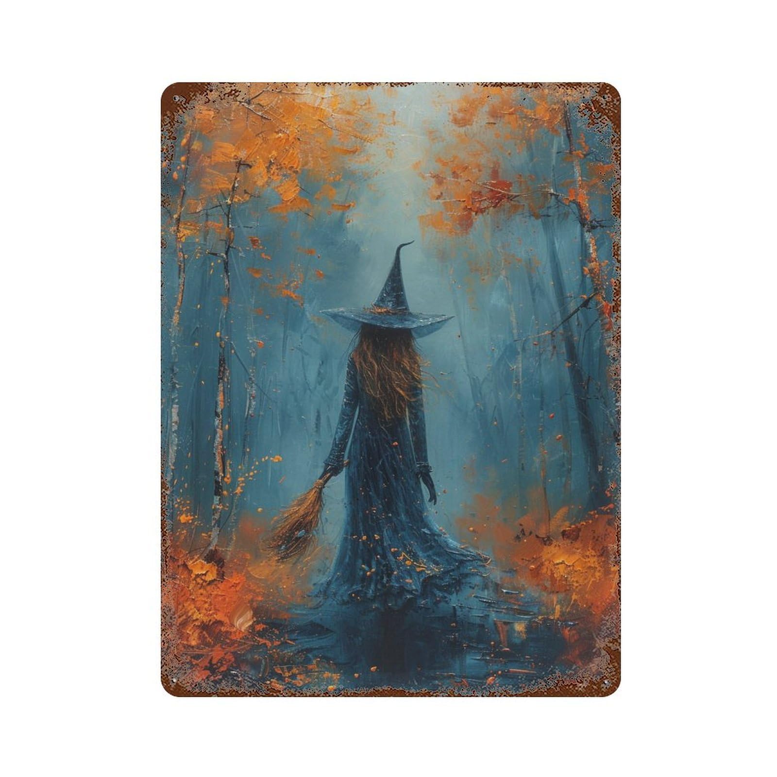 Witch in Autumn Forest-8 Retro Metal Sign 15.7"x11.8", Novelty Wall Decor for Garage, Pub Or Kitchen