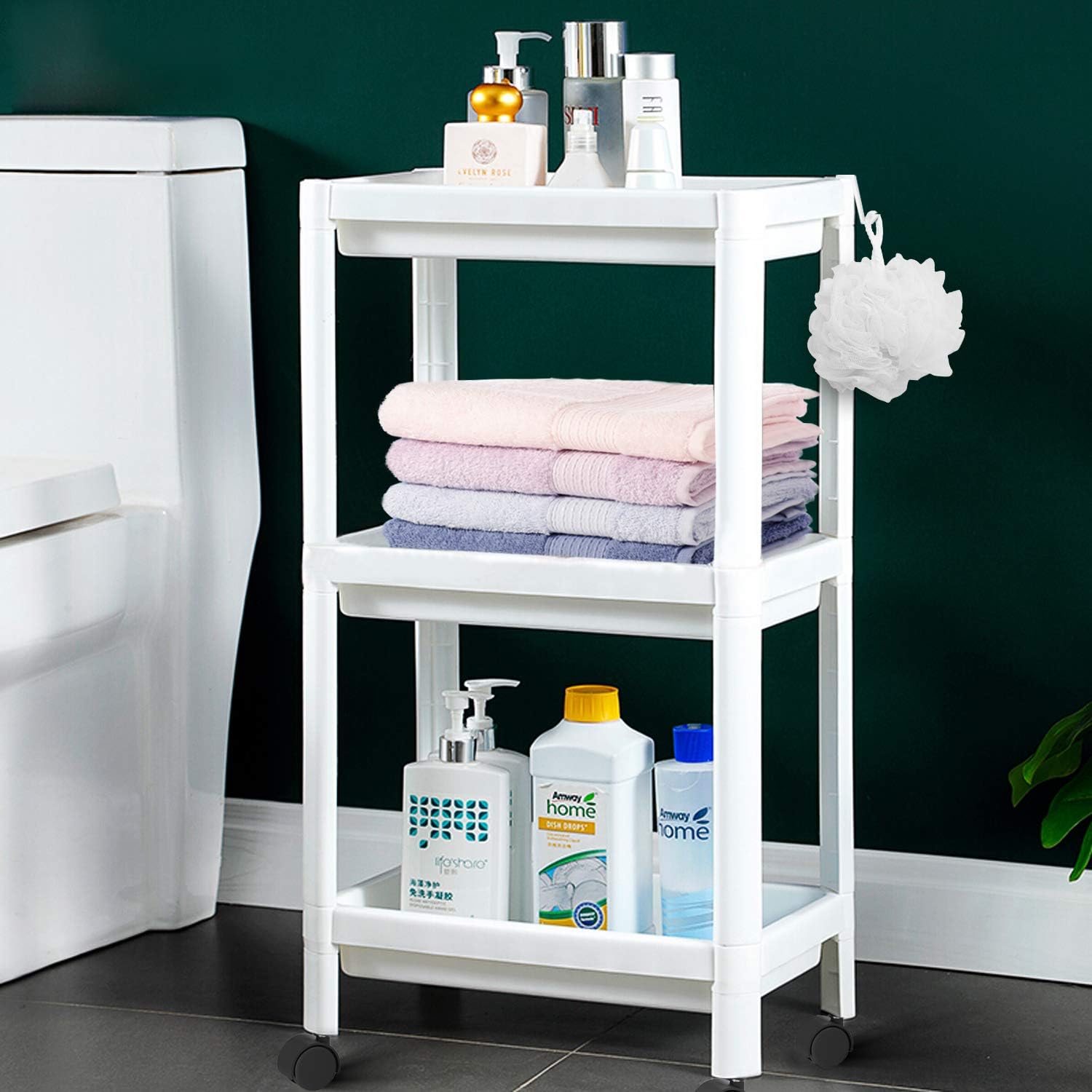 Amazoncom Flowmist 3 Tier Slim Rolling Organizer Storage Cart Rolling Laundry Cart Bathroom Shelves Organizer