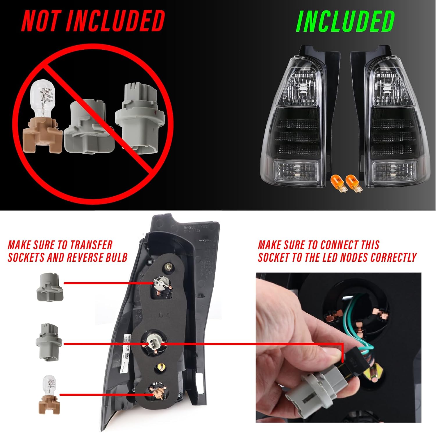 USR 03-09 4Runner LED Tail Light - UPGRADE Stock Replacement Smoke Reflector Taillight Lamp Set (Left + Right) Compatible with 2003-2009 Toyota 4 Runner (Black Housing Clear Lens TRD Style, PlugNPlay) image 2