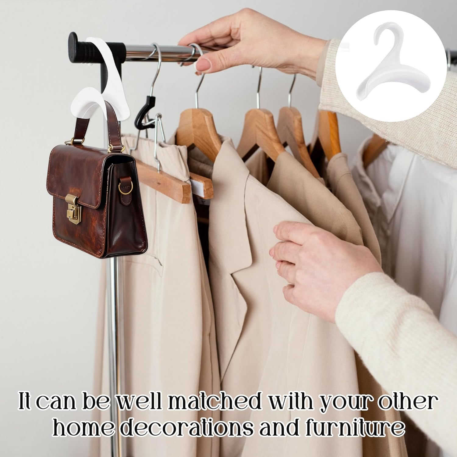 50 Pcs Bag Hanger,Purse Holder for Closet White Backpack Hanger Hook for Closet Organizer Storage Purses Tote Bag Backpacks Handbags Satchels (White)