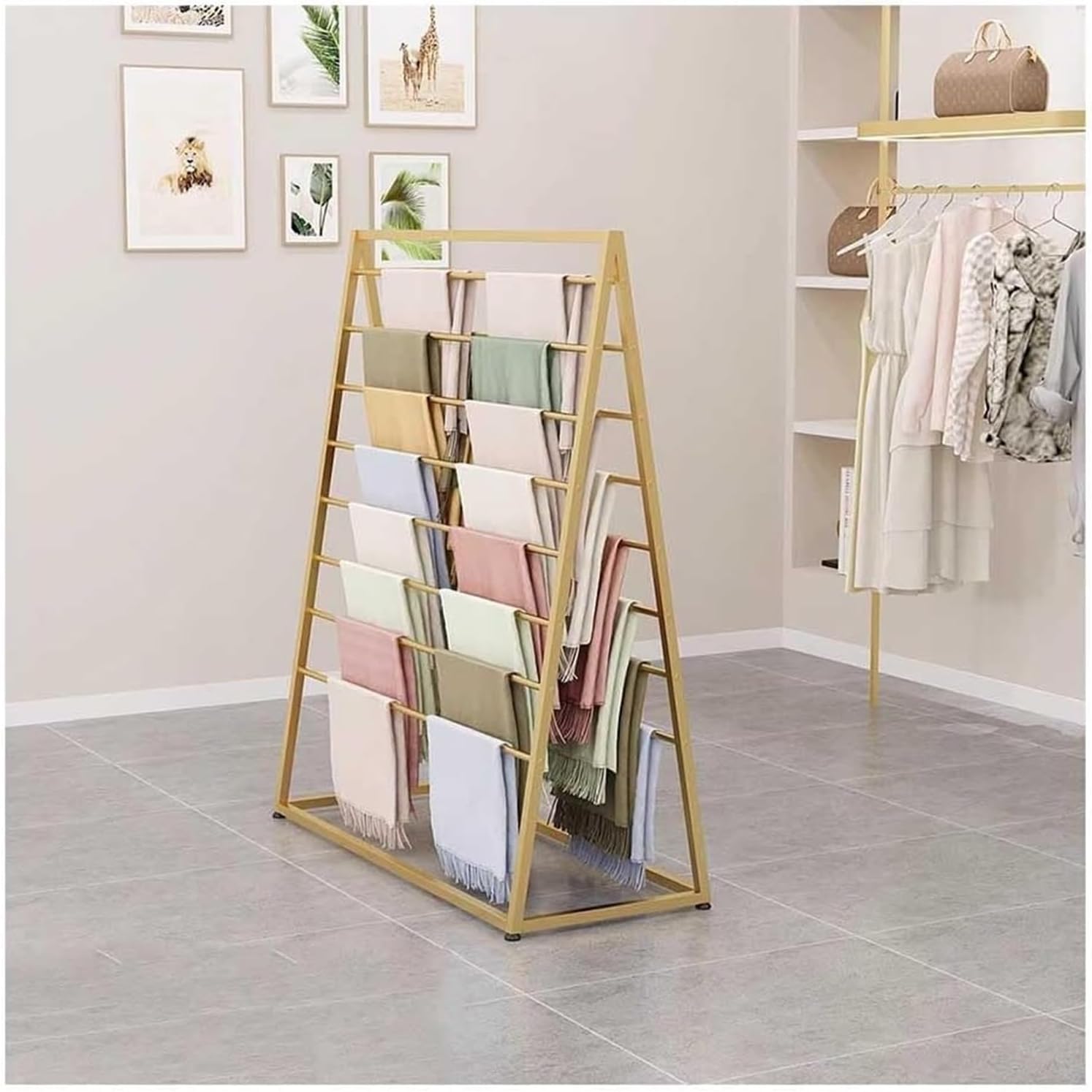 Clothes Rail Garment Rack Freestanding Movable Scarf Rack, Flower Bouquet Ribbon Wrapping Paper Storage Organziers Metal Modern Double-Side Tall Display Shelf For Flower Shop/Retail Stores/Craft Room