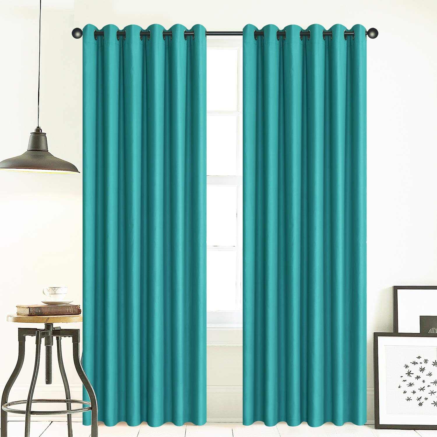 ROOEE Insulated Heavy Thick Thermal Blackout Curtains Eyelet Ring Top Pair – Ideal for Living Room, Bedroom, Guest Room and Kids Bedroom (Teal, 46" Wide x 90" Drop) — image 1