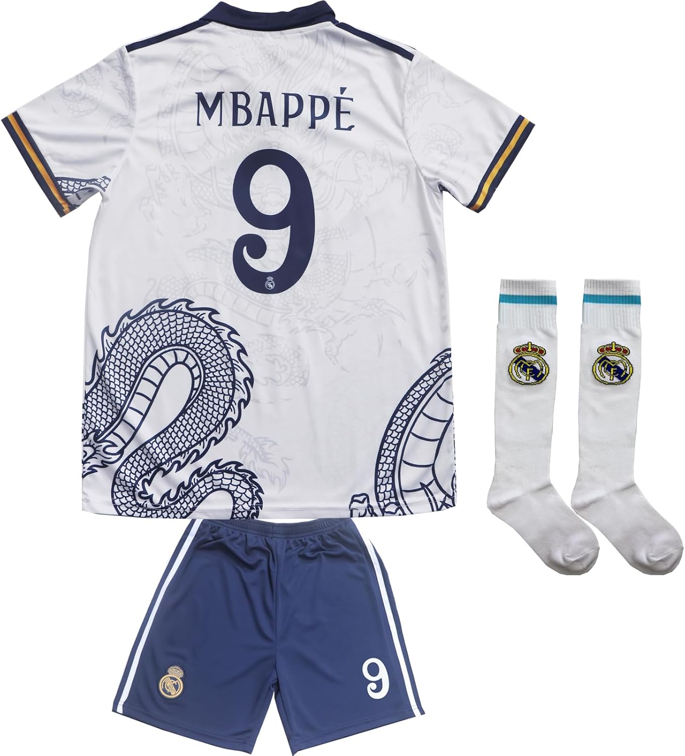 LeenBD Kylian No. 9 Madrid Special White Dragoon Edition Kids Soccer Jersey