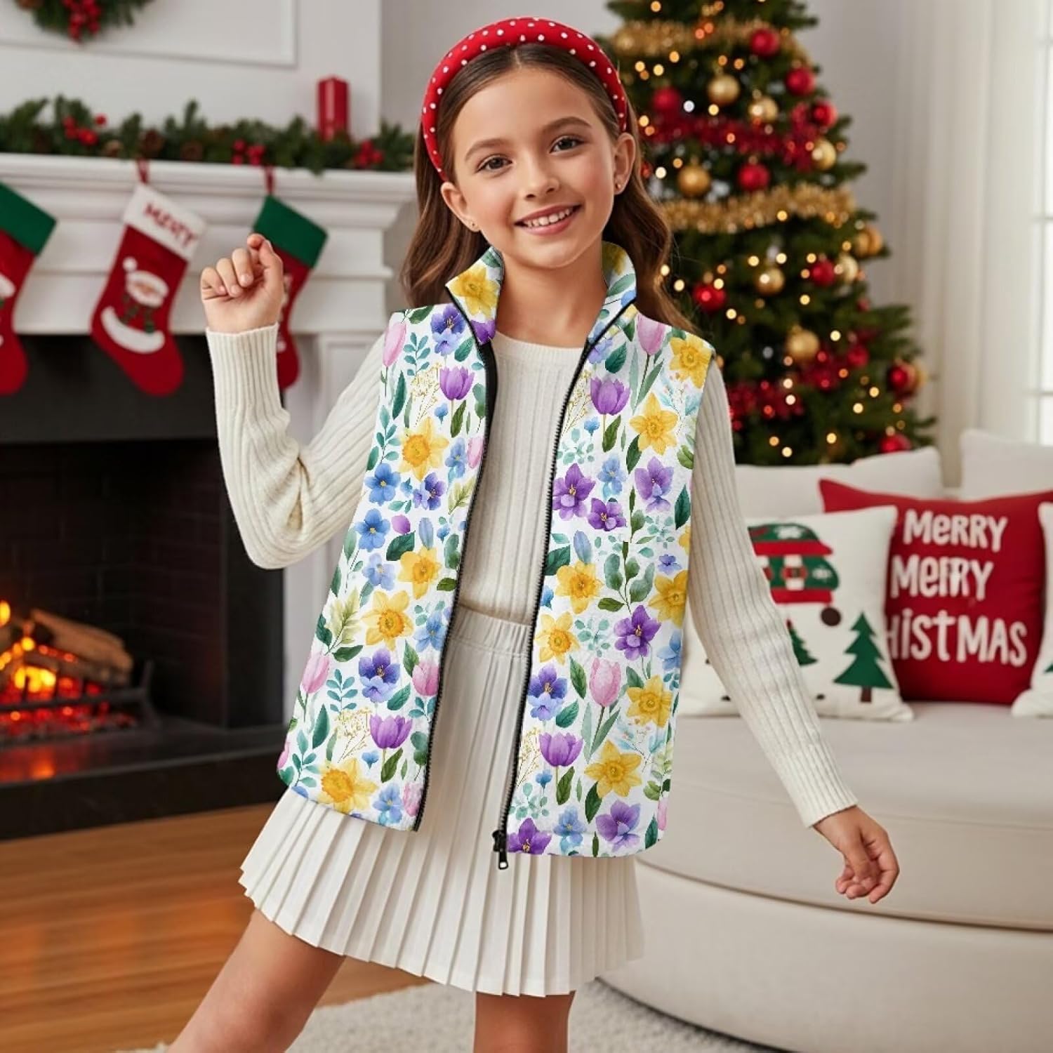 Kids Zip Up Vest with Pocket Stand-up Collar Tops, Fleece Vests Outerwear Teen Girls Sleeveless Jacket 2-12Y