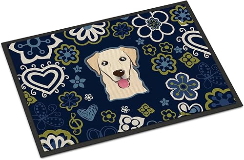 Miniatura 127 de Caroline's Treasures BB1449JMAT - Tapete de bienvenida de carlino negro, 24 x 36 pulgadas, tapete azul para puerta delantera, para interiores