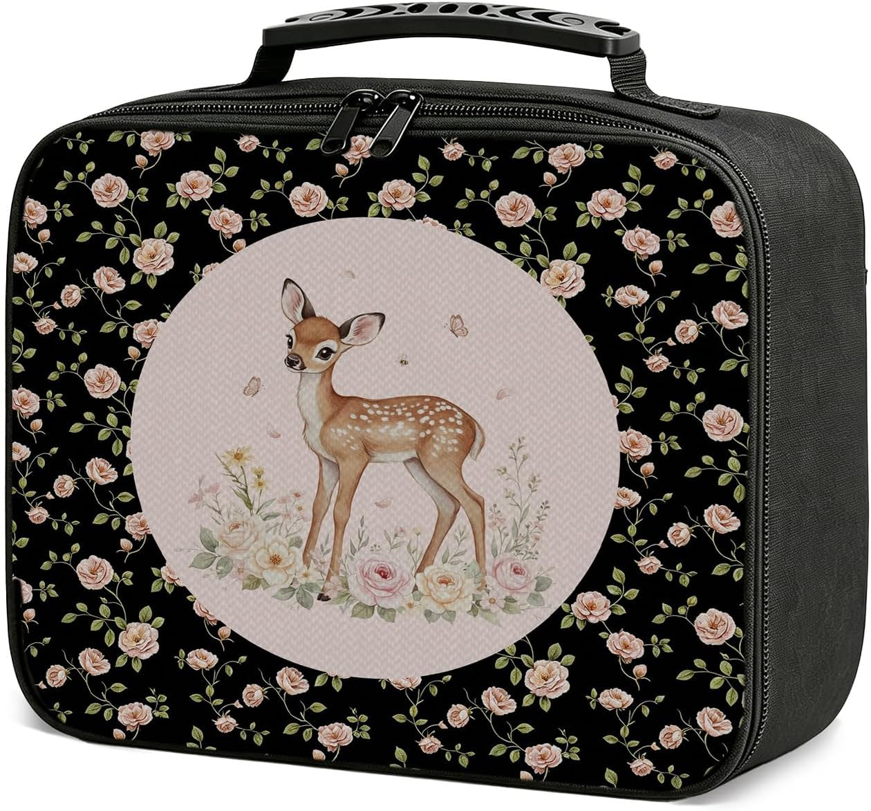Pink Rose Floral Deer Insulated Lunchbox