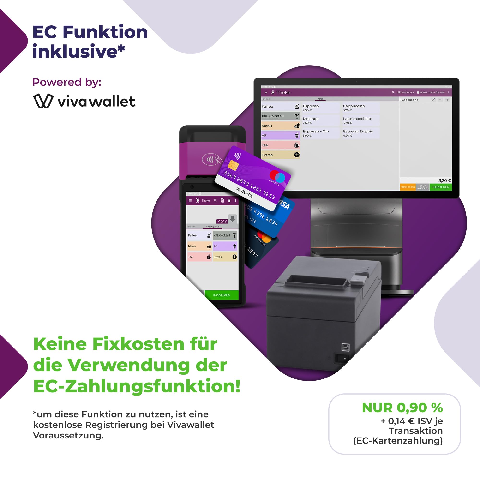 Registrierkasse TSE ready - Kassensystem mit Kartenterminal (POS) und integriertem Bondrucker - Kasse mit Kartenzahlungsgerät für Gastronomie, Handel sowie GRATIS Ersteinrichtung des Ordersystem