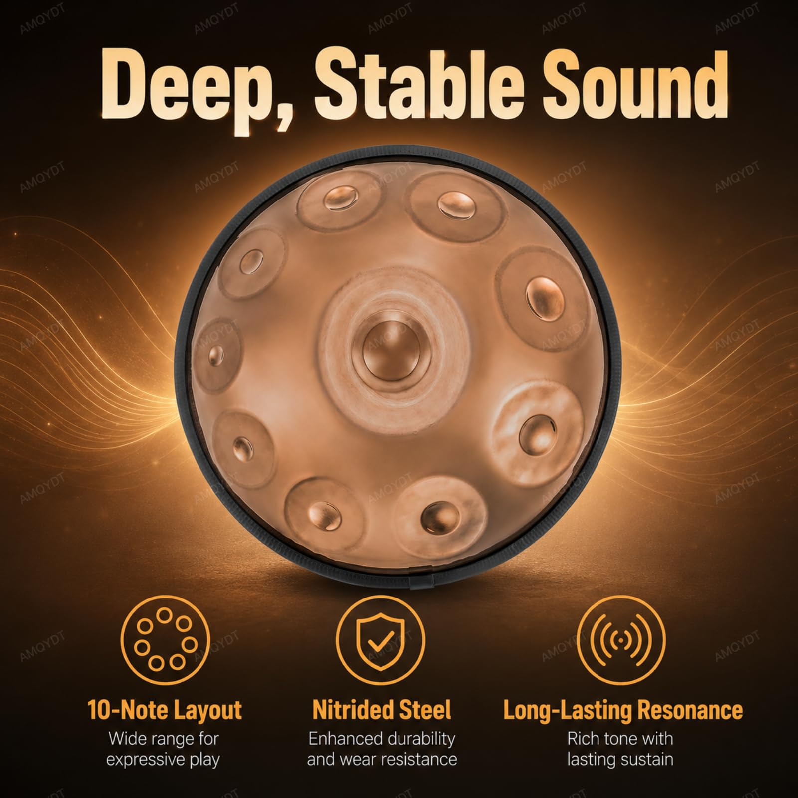 Handpan Professionale da 22 Pollici, D Kurd Handpan 22 Pollici 10 Note 432hz, Strumento Handpan in Acciaio Nitrurato da 1,2 Mm con Custodia, Supporto E Bacchette per Adulti