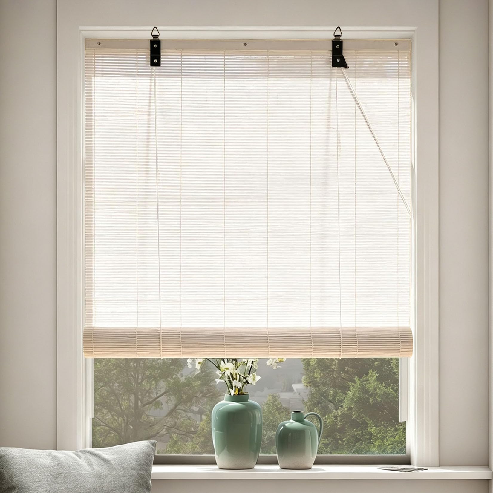 100X200cm Retro White Bamboo Roller Blinds,Blind Natural Bamboo Roman