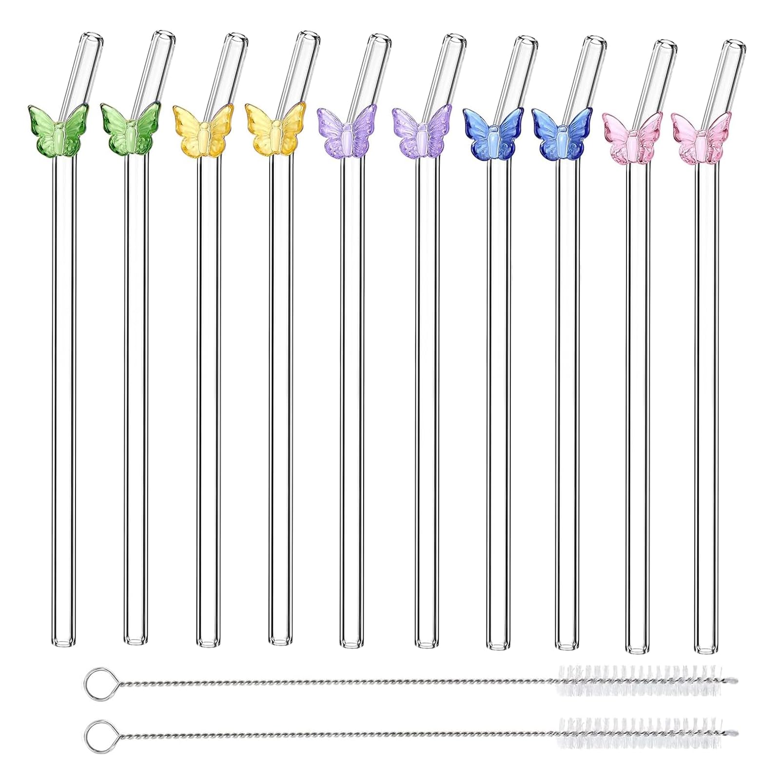 Photo 1 of 10 Pcs Glass Straws Shatter Resistant - 8 Inch Long Colorful Design Reusable Glass Straw with 2 Cleaning Brush, Cute Bar Drinking Straws for Cocktail, Smoothies, Coffee, Juice