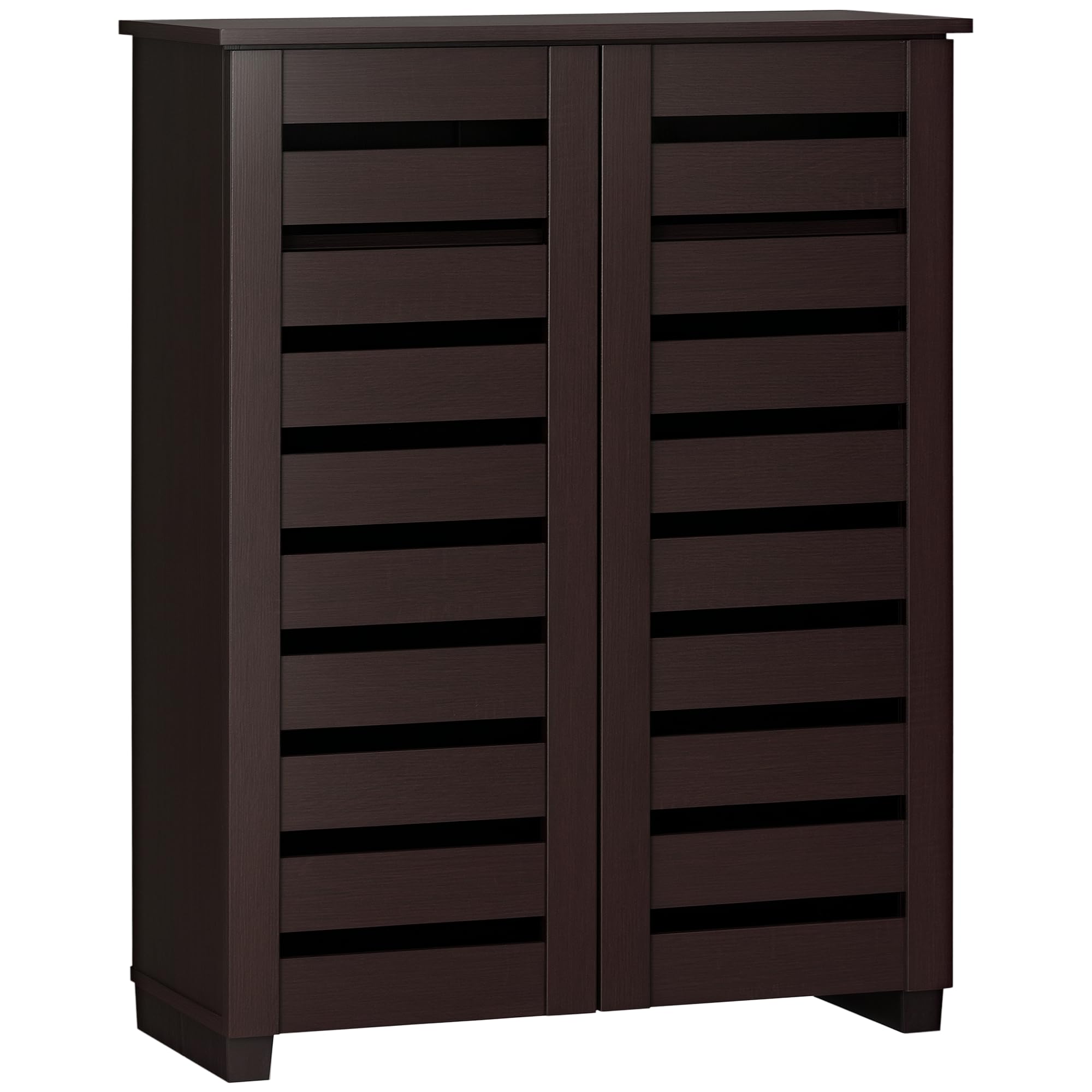 HOMCOM Narrow Shoe Cabinet with 2 Slatted Doors, Modern Shoe Storage Cabinet with Adjustable Shelves for 15 Pairs of Shoes, Slim Shoe Cabinet for Entryway, Hallway, Dark Brown