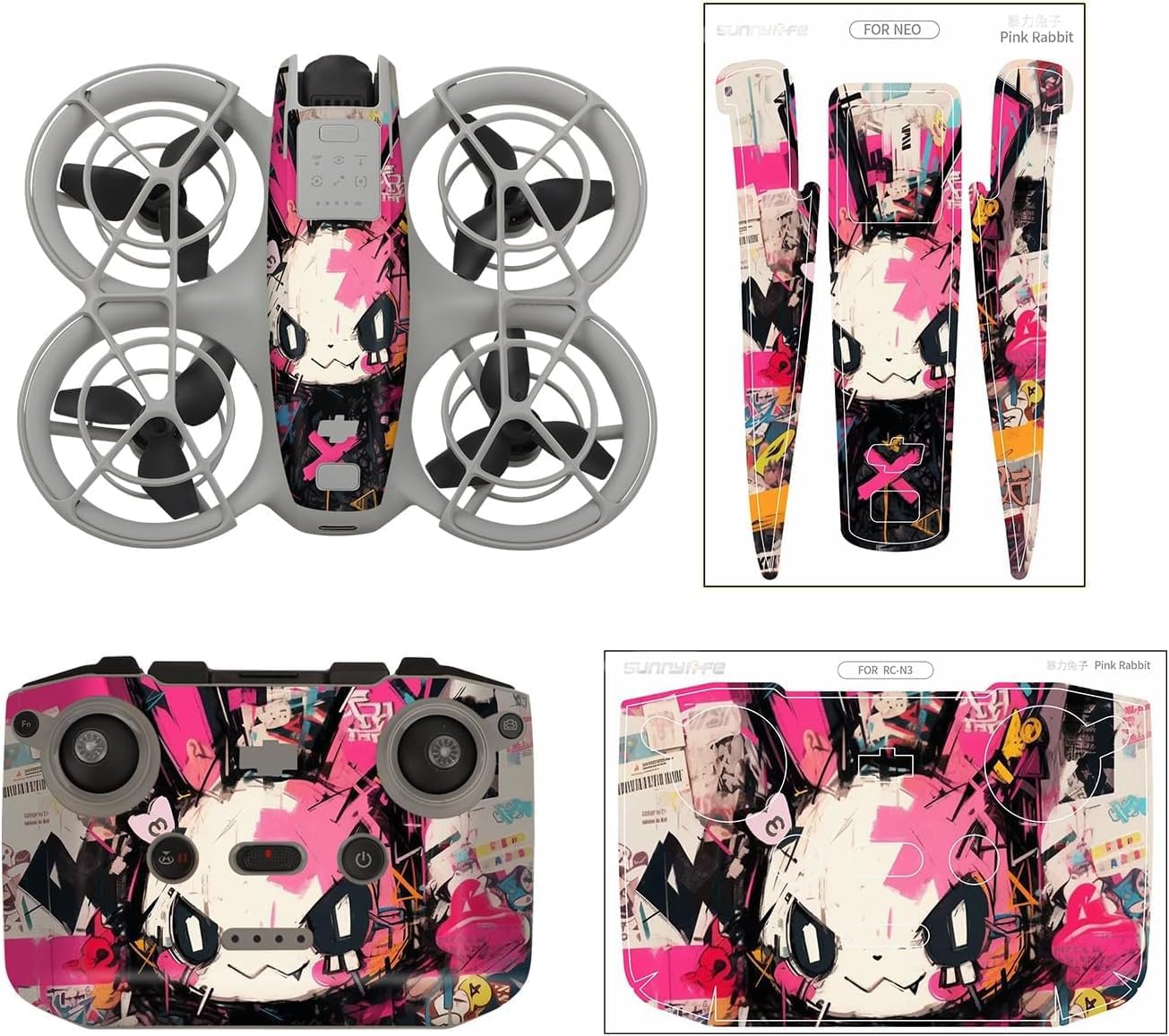 Neo Skin Stickers Set for DJI Neo Drone and Remote, Waterproof Drone Skin PVC Sticker Decal, Anti-Scratch Protective Film for DJI Neo Accessories (7)