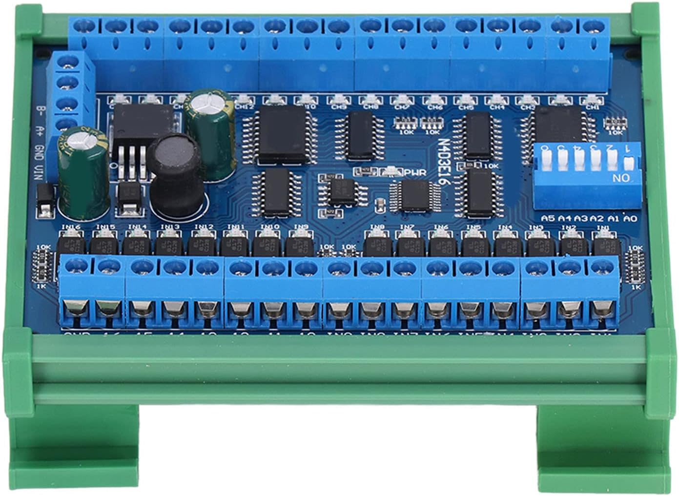 Respicefinem 16 Input 16 Output Expansion Board RS485 Remote Control Switch PLC IO Module DC 6.5‑30V Easy Control Smart Home Security Surveillance Green (with Casing)