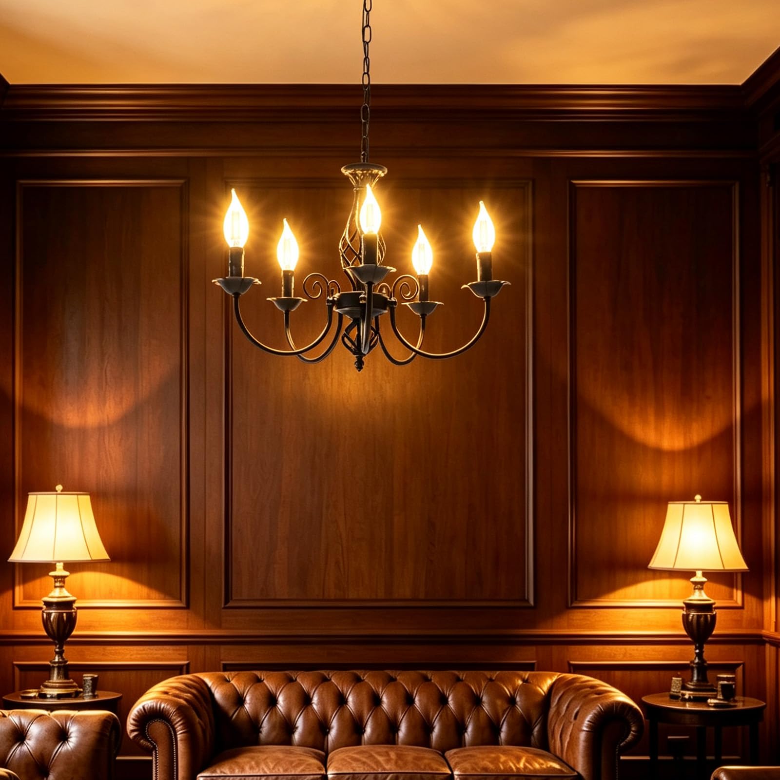 Kronleuchter Klassischer Kerzen Retro Eisen für Wohnzimmer Schlafzimmer Küche Schwarz 5 Armig Pendelleuchte E14 Innenbeleuchtung
