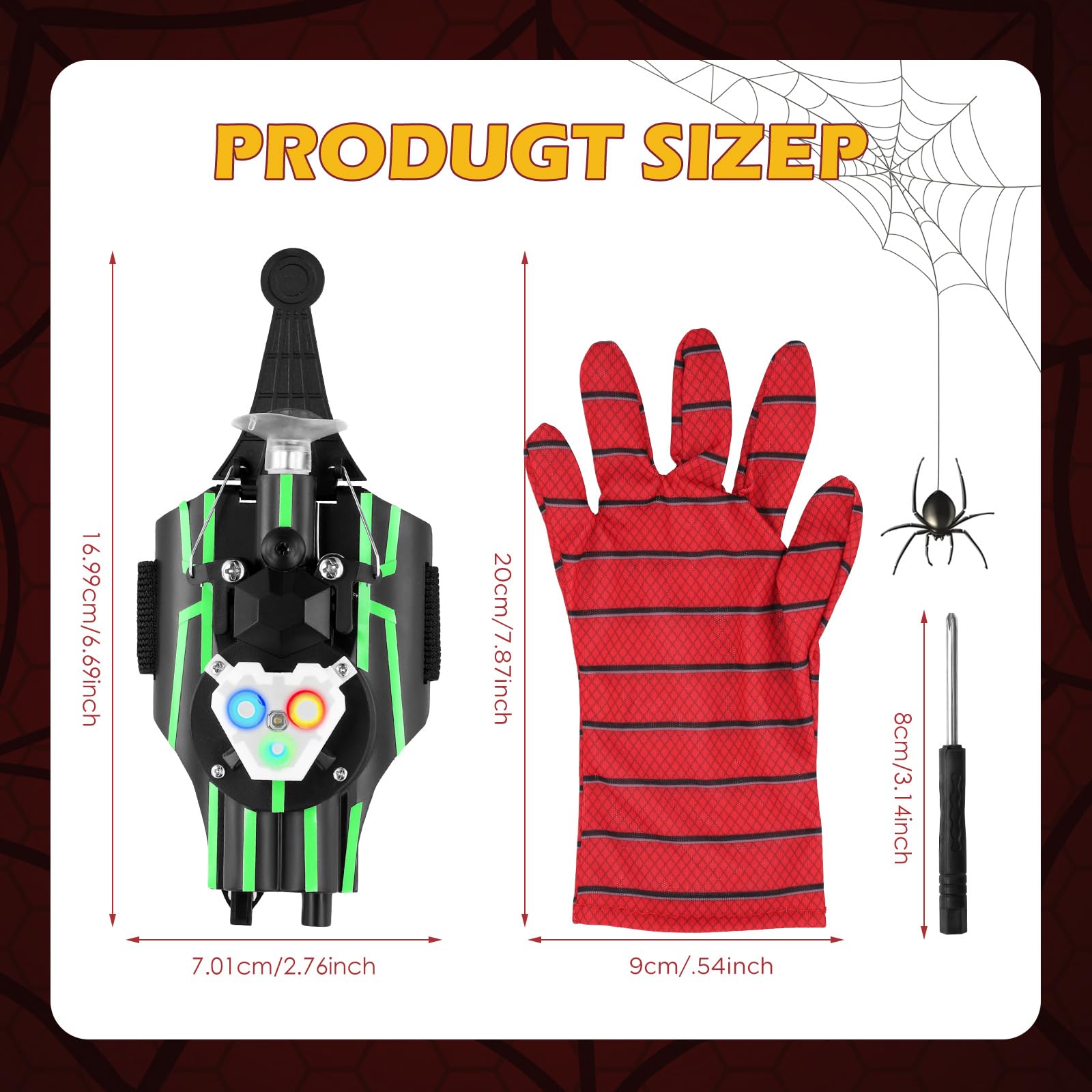 Towwoo Spider Web Shooter, 3 m Spara Ragnatele Spider con Launcher Glove, Guanti Launcher Giocattoli da Polso per Bambini, Spider Web Launcher in Plastica per Bambini per Cosplay, Luminoso