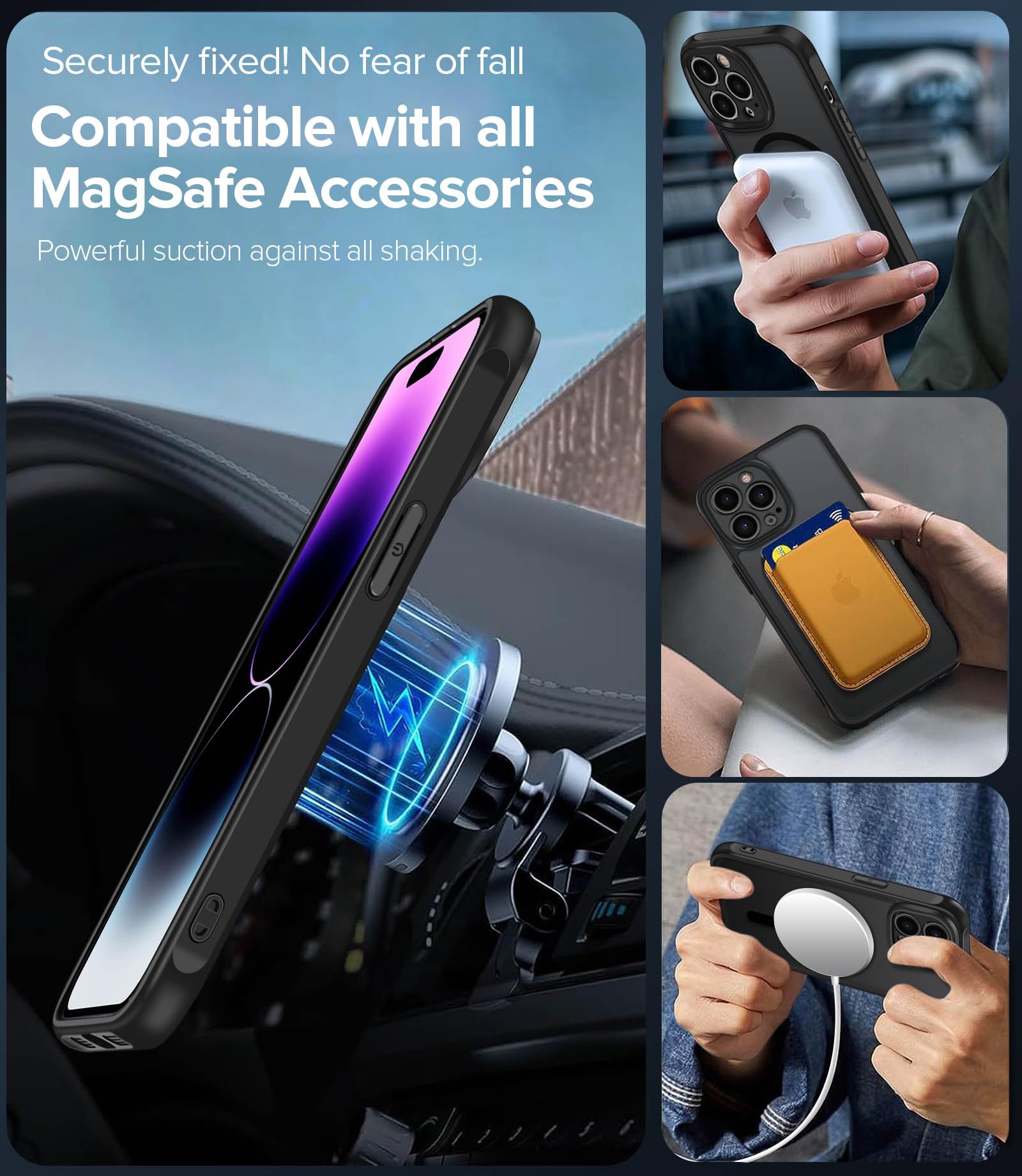 XTCASE Cover Magnetica per iPhone 13 Pro [Compatibile con Magsafe], Custodia Trasparente Hard PC Anti-Graffio Antiurto Protettiva Case con Paraurti in TPU Flessibile Morbido, Clear