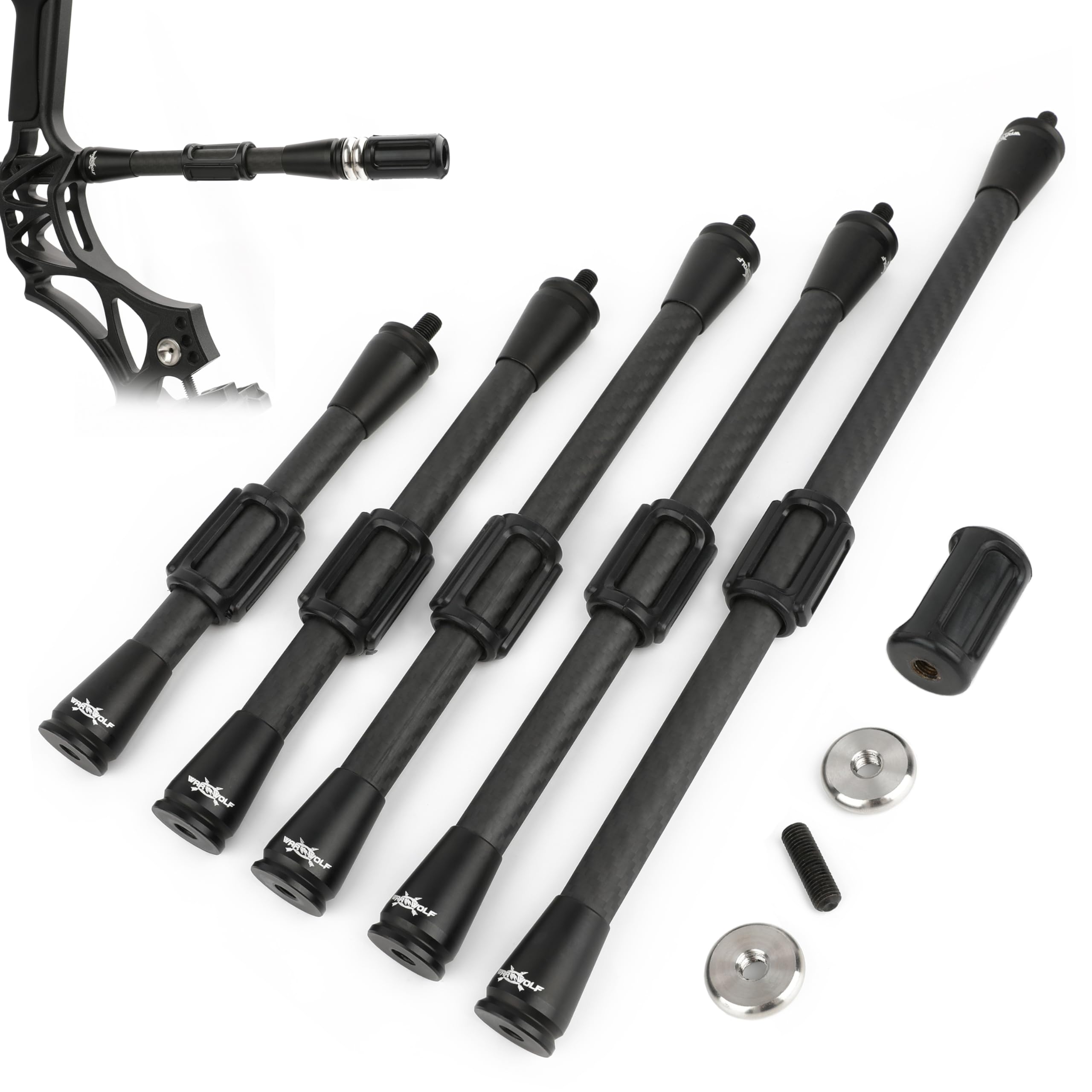 surwolf 7/9/11/12/15" Bow Balance Bar Rod,Archery Stabiliser,3k Carbon Fibre Stabiliser,Noise Reduction,Arch Vibration Damper,for Compound/Recurve bows Archery Accessories (black, 12")