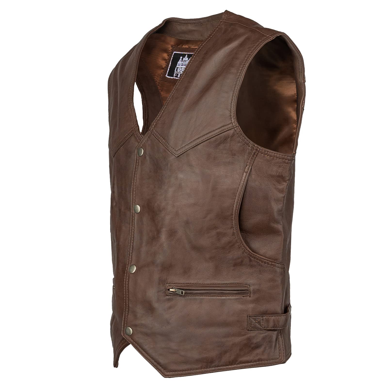 URBAN 5884 Billie Gilet in Vera Pelle Stile Biker, Gilet Pelle Moto URBAN 5884, Pelle Ovina Comoda e Confortevole, Gilet da Motociclista con chiusura a Bottoni Uomo