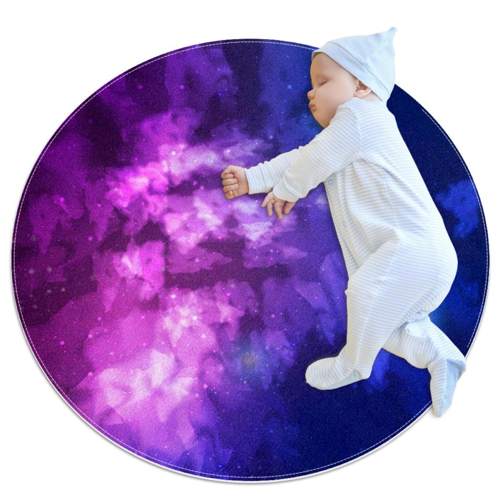 Tapis violet ciel étoilé rond 1m pour décorer une chambre