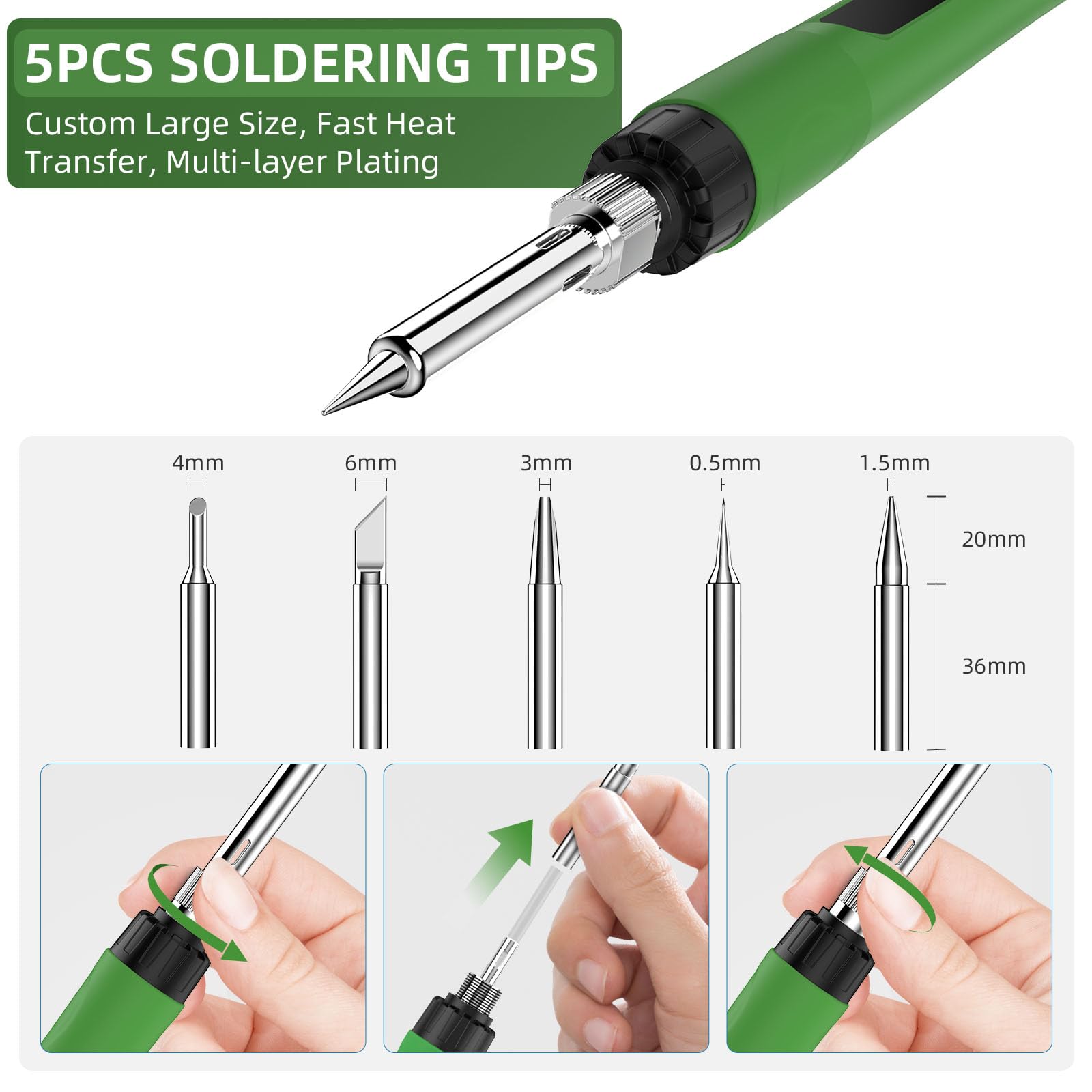 Kit de soldador, pistola de soldadura con pantalla digital para electrónica, verde militar