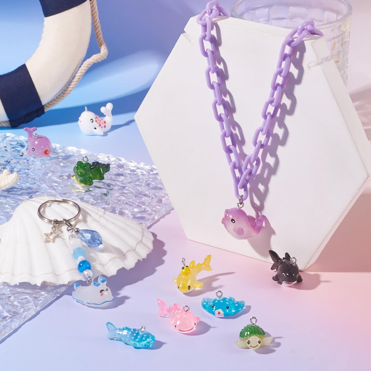 Resin Ocean Animal Charms Cute Shark Whale Dolphin Turtle Fish Marine Sea Animal Pendants for Summer Crafts DIY Keychain Earring Jewelry Making Supplies - Image 3