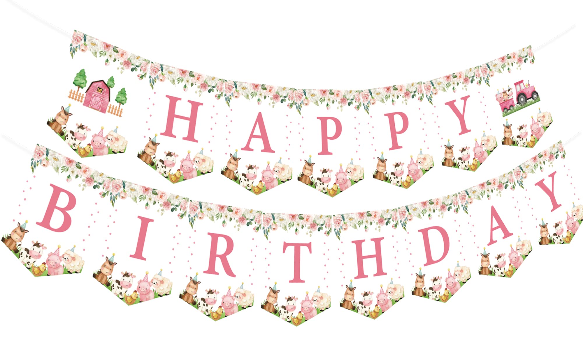Banner di buon compleanno Banner di compleanno rosa Fattoria Animali da fattoria Ragazza Decorazione di compleanno in cortile Coriandoli Scarica STAMPABILE DIGITALE FAI DA TE 0155 - Italia