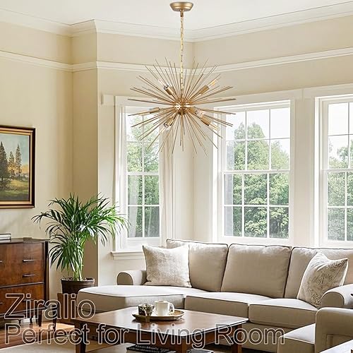 Miniatura 8 de Lámpara de araña Sputnik moderna de 9 luces con estrella dorada Lámpara de araña de lujo de metal sólido dorado Lámparas de araña Sputnik para