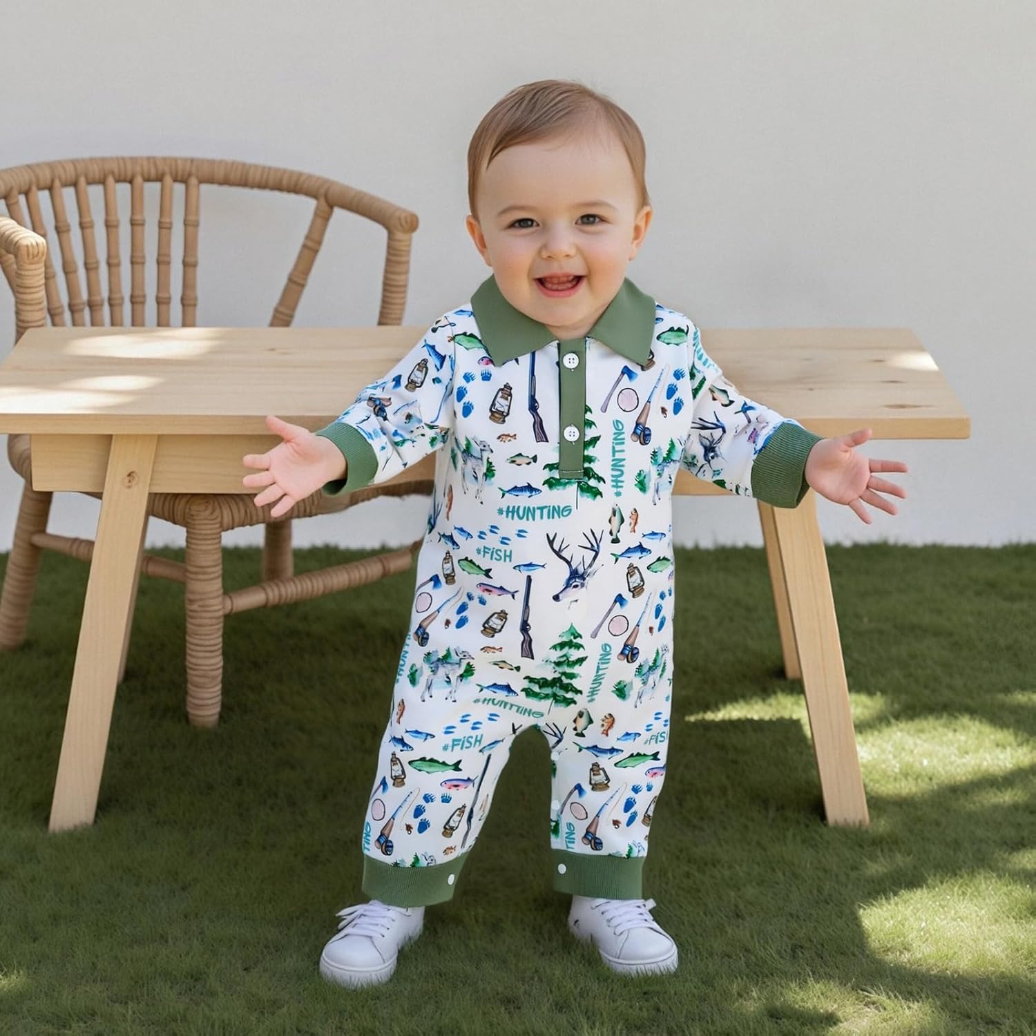 Thorn Tree Baby Boy Golf Outfit Golf Cart Print Romper Turn Down Collar Buttons Long Sleeve Infant Newborn Fall Clothes - Image 2
