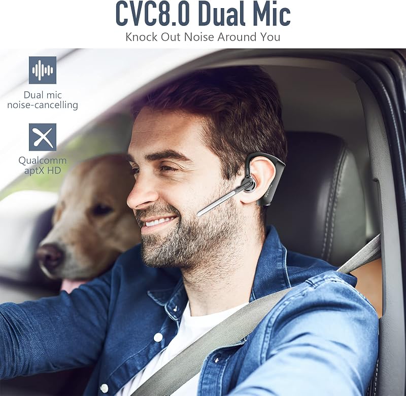 Conambo K21 Bluetooth Headset V5.1, Bluetooth Earpiece with CVC 8.0 Dual Mic Noise Cancelling Wireless Headphone - Mute & Volume Buttons 16Hrs Talking for iOS Android Cell Phone, Trucker, Office Work image 2