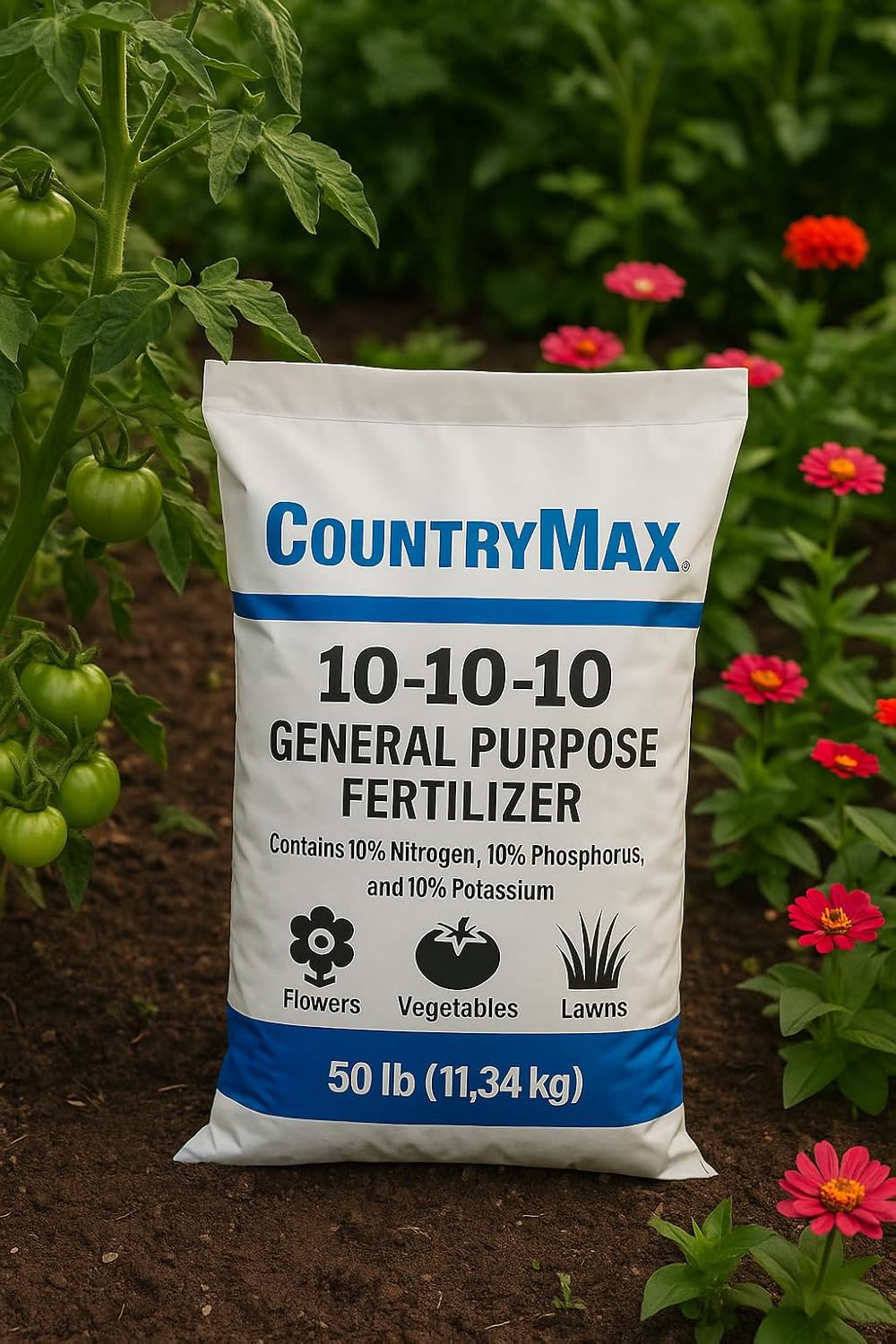 10-10-10 General All Purpose Fertilizer for Flowers and Vegetable Beds - Raised Garden Beds - Safe for Fruits, Lawns, Grass - Promotes Soil Heath and Growth - 50 Pound Bag