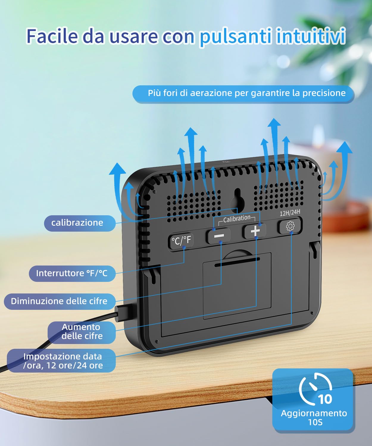 VOCOO Termometro digitale per interni – 5,8 pollici,display extra grande,misuratore di umidità accurato,termometro per ambiente con calibrazione,registrazioni max-Min,comfort,controluce,data (Black)