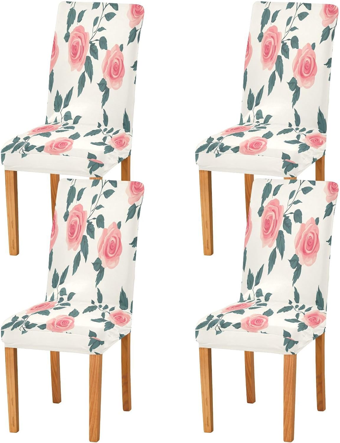 ALAZA Chair Covers for Dining Room, Cute Pink Rose Flowers Stretch Chair Cover Sets Chair Protector Removable Washable for Ktichen Restaurant Hotel