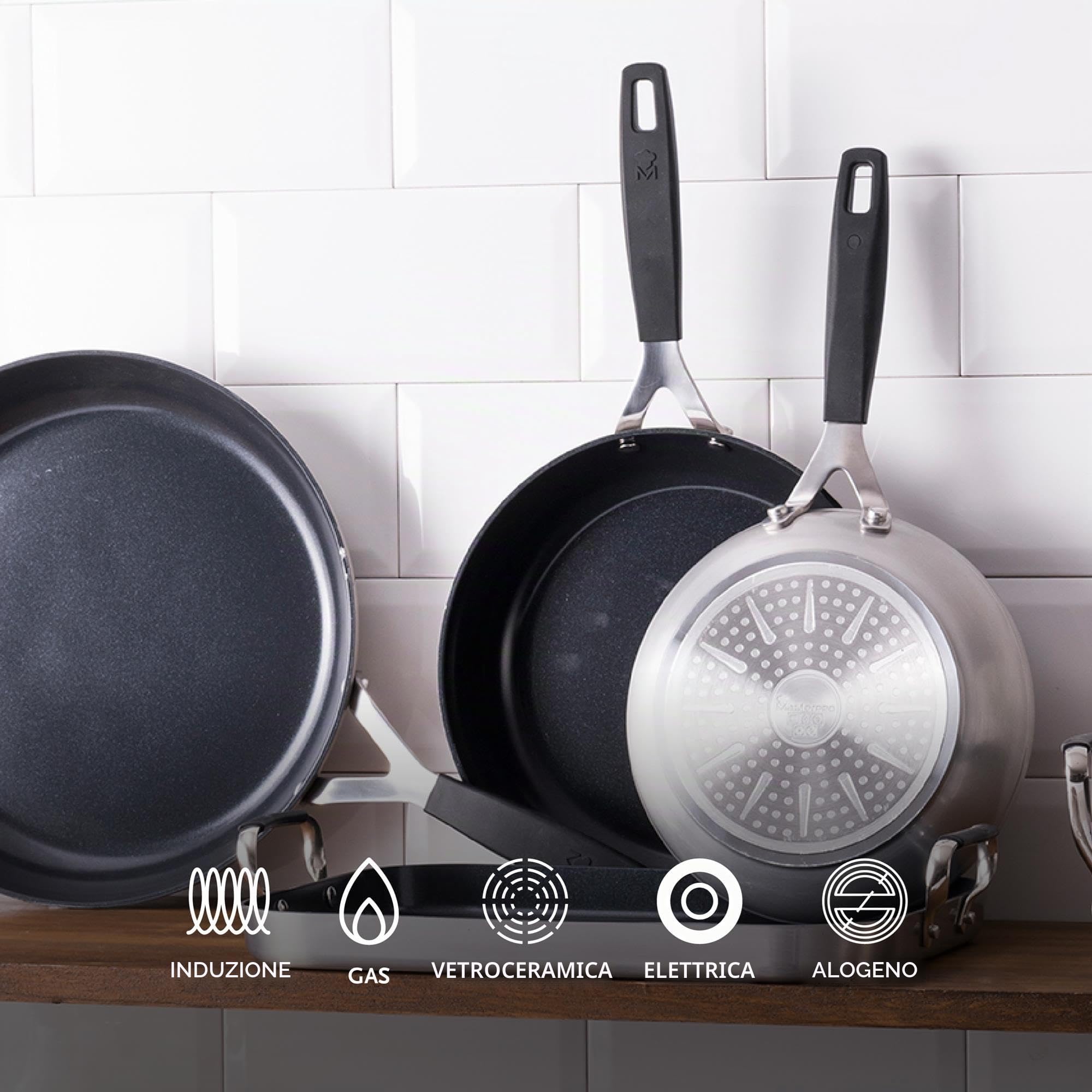 MasterPro Smart | 3 Padelle Antiaderenti di 20, 24 e 28 cm e Wok di 28 cm | Alluminio Forgiato | Manico Ergonomico | Kit di Padelle | Per Tutti i Piani Cottura