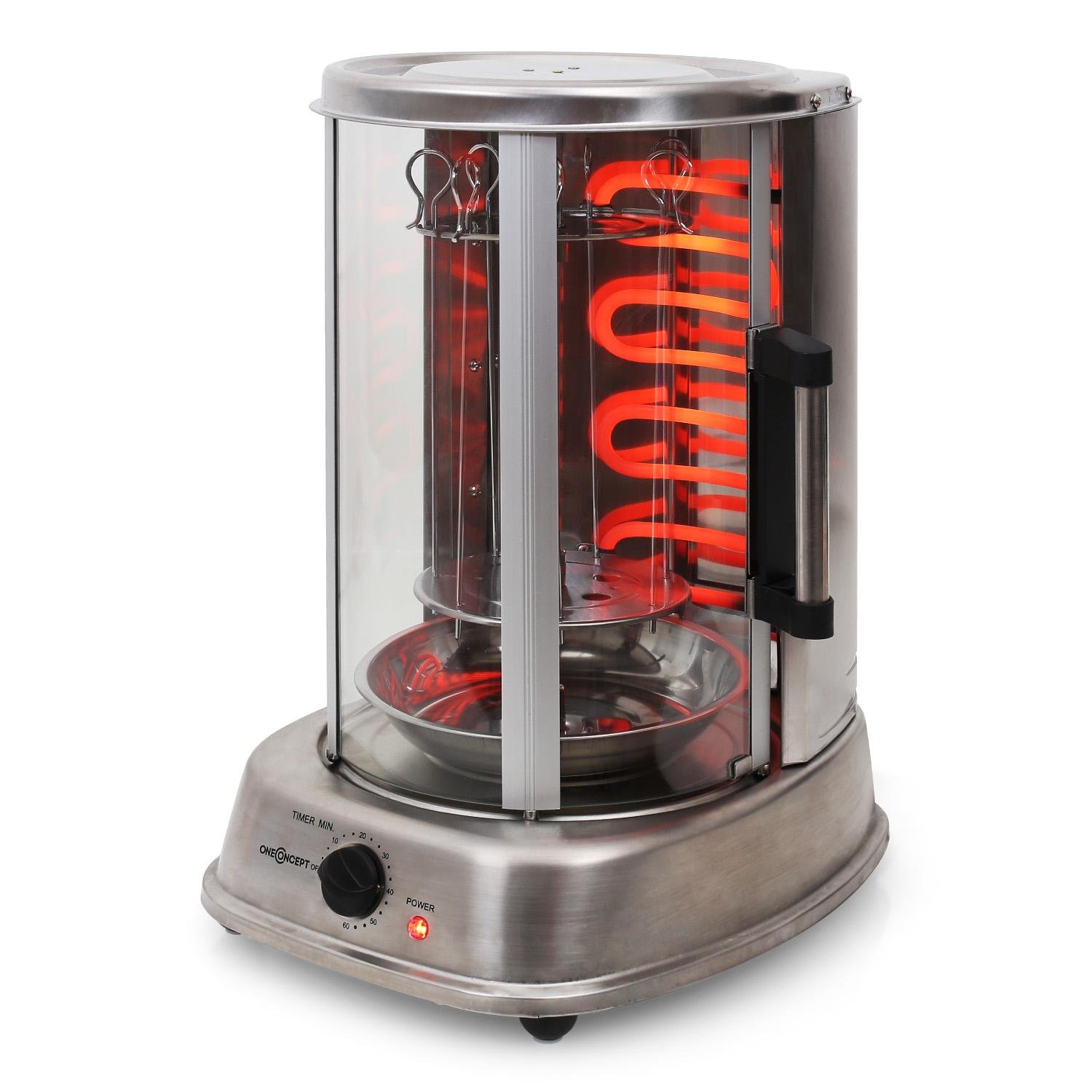 oneConcept Kebap Master - Rôtissoire verticale, Machine à kebab, Grill vertical, puissance max. 1500W (Argent avec Porte)