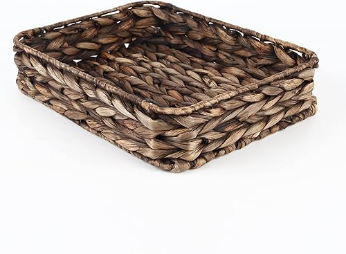 Miniatura 9 de Bandeja de almacenamiento rectangular tejida a mano de jacinto de agua para café, desayuno, postre, frutapan (café-grande)