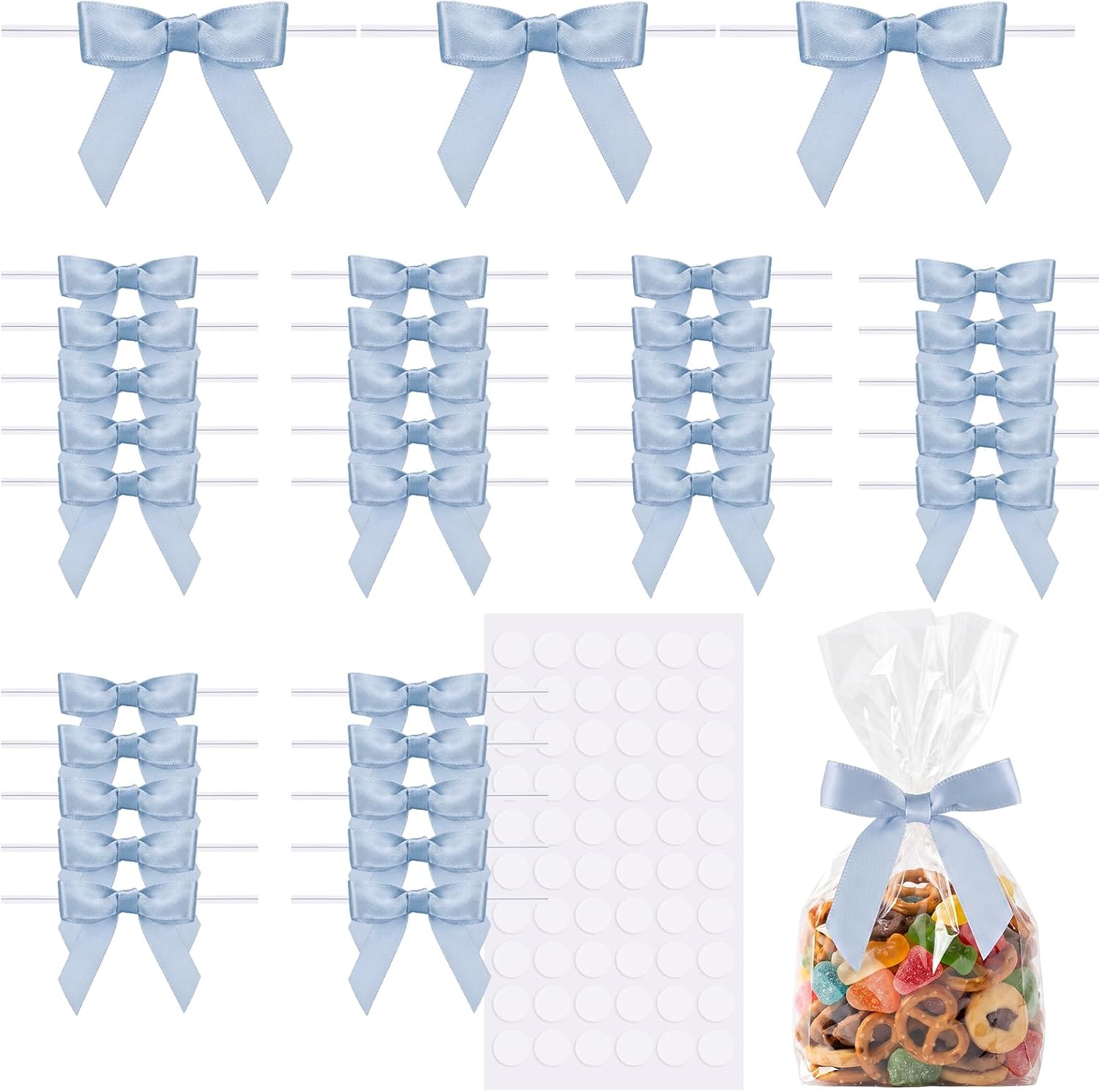 woric 60PCS Mini Blue Bows 2.5" Premade Gray Blue Twist Tie Bows