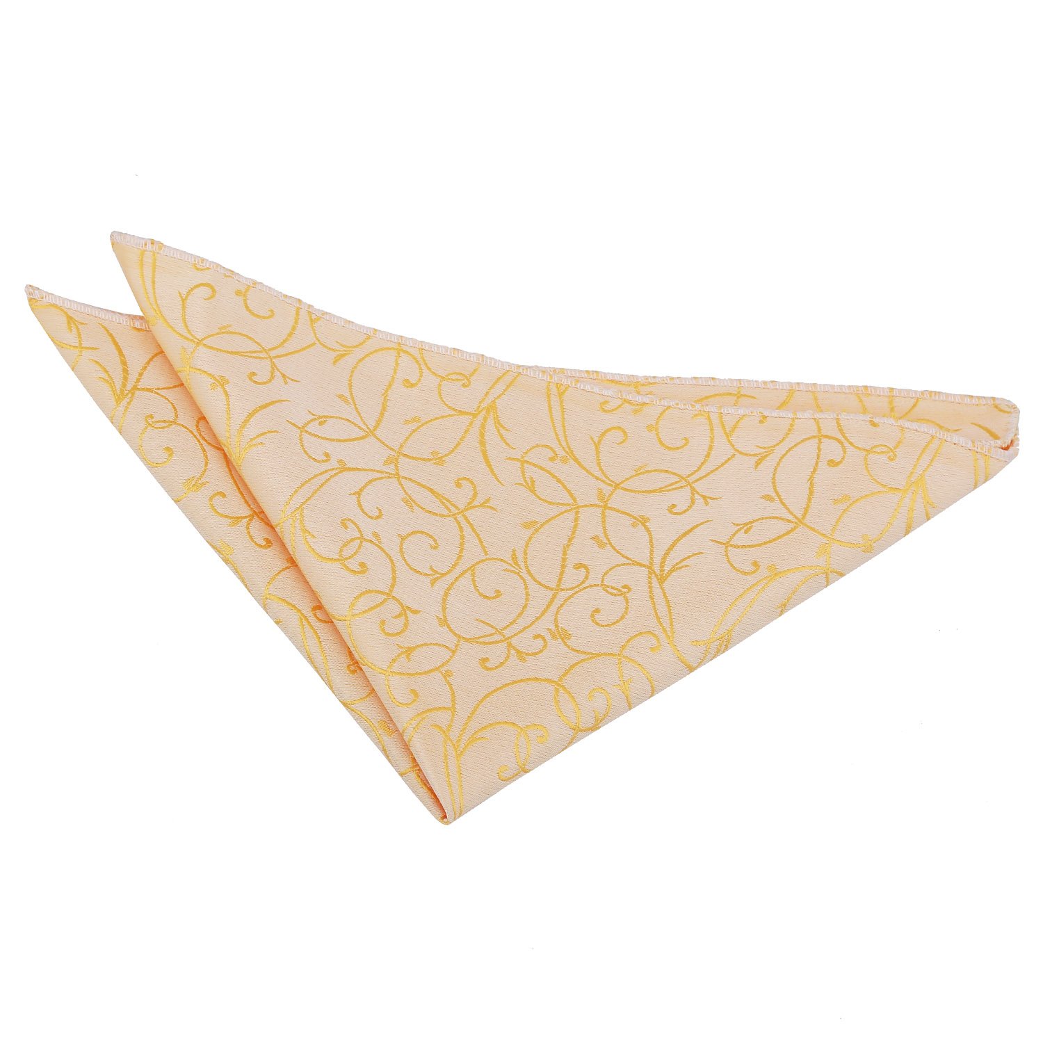 DQT Mens Swirl Floral Jacquard Pocket Square - Wedding, Business & Formal Suit Handkerchief - Gold