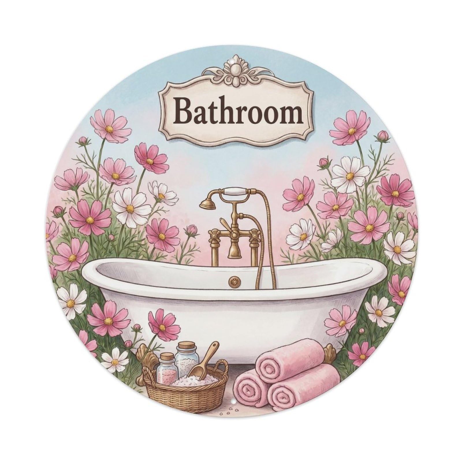 Yrnq Vintage Style Bathroom Cosmos Vintage Round Decor Vintage Metal Tin Sign Plaque Wall Decor For Cafe, Club, Garden Round Metal Poster 8X8inch