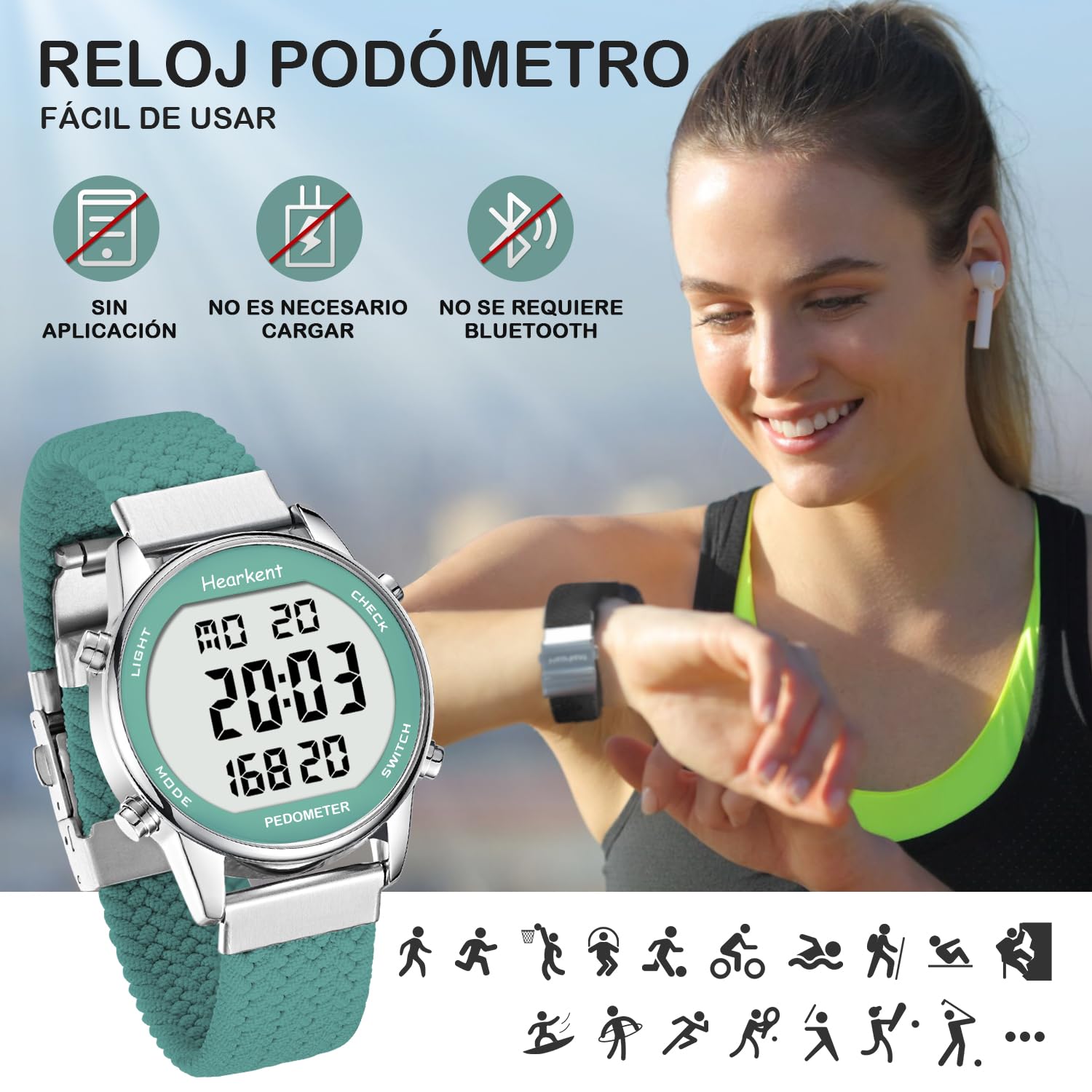 Hearkent Reloj podómetro para Mujer, grabación de calorías y Distancia, Alarma, Cuenta atrás, visualización de la Hora,sin Carga ni aplicación, 2401