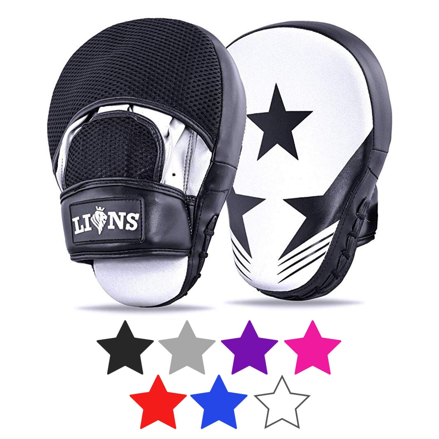 Lions Star Boxing Pads - Premium Rex Leather Kickboxing Pads Hook and Jabs Mitts Punch Bag Training Punching Boxing Mitts, Ideal for MMA Martial Arts Sparring Training, Men Women Adults