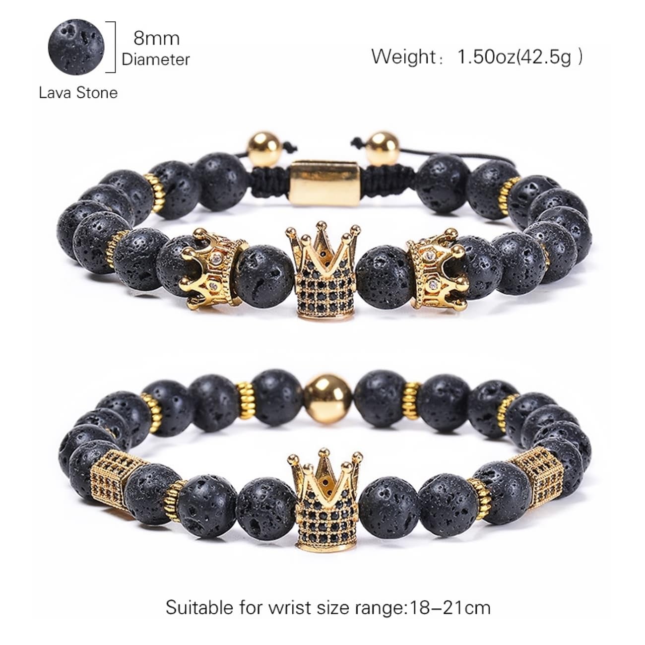 Schmuckarmbänder für Sie und Ihn, Naturstein-Surfer-Armband, Paar, 8 mm, für Damen und Herren – 18 cm