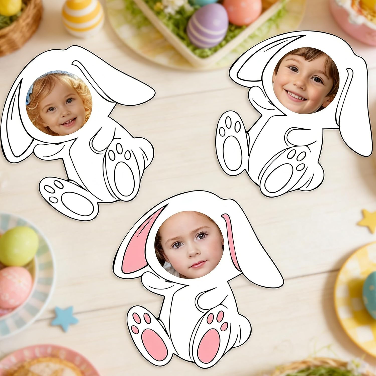 50 Pcs Easter Bunny DIY Cutouts Color Your Own Rabbit Mask Easter Bunny Cut Outs Easter Bulletin Board for Classroom Decoration Bulletin Board Party (5.67x6 Inch) image 3