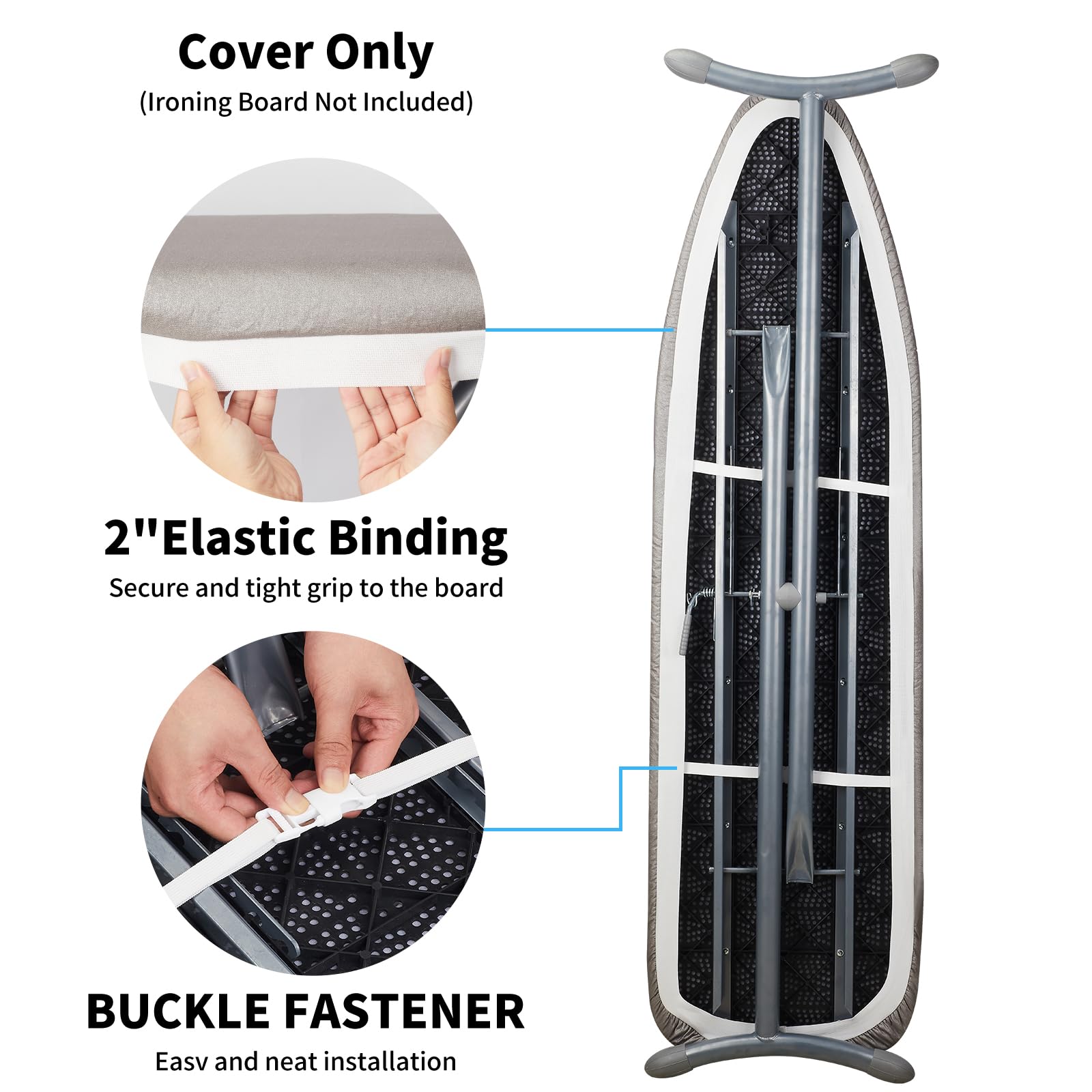 BNDX Funda De Silicona Para Tabla Planchar, Revestimiento, Acolchado Resistente a Las Quemaduras, Extra Grueso Y Resistente, 4 Capas, Borde Elástico 2 Pulgadas, Hebillas Clic
