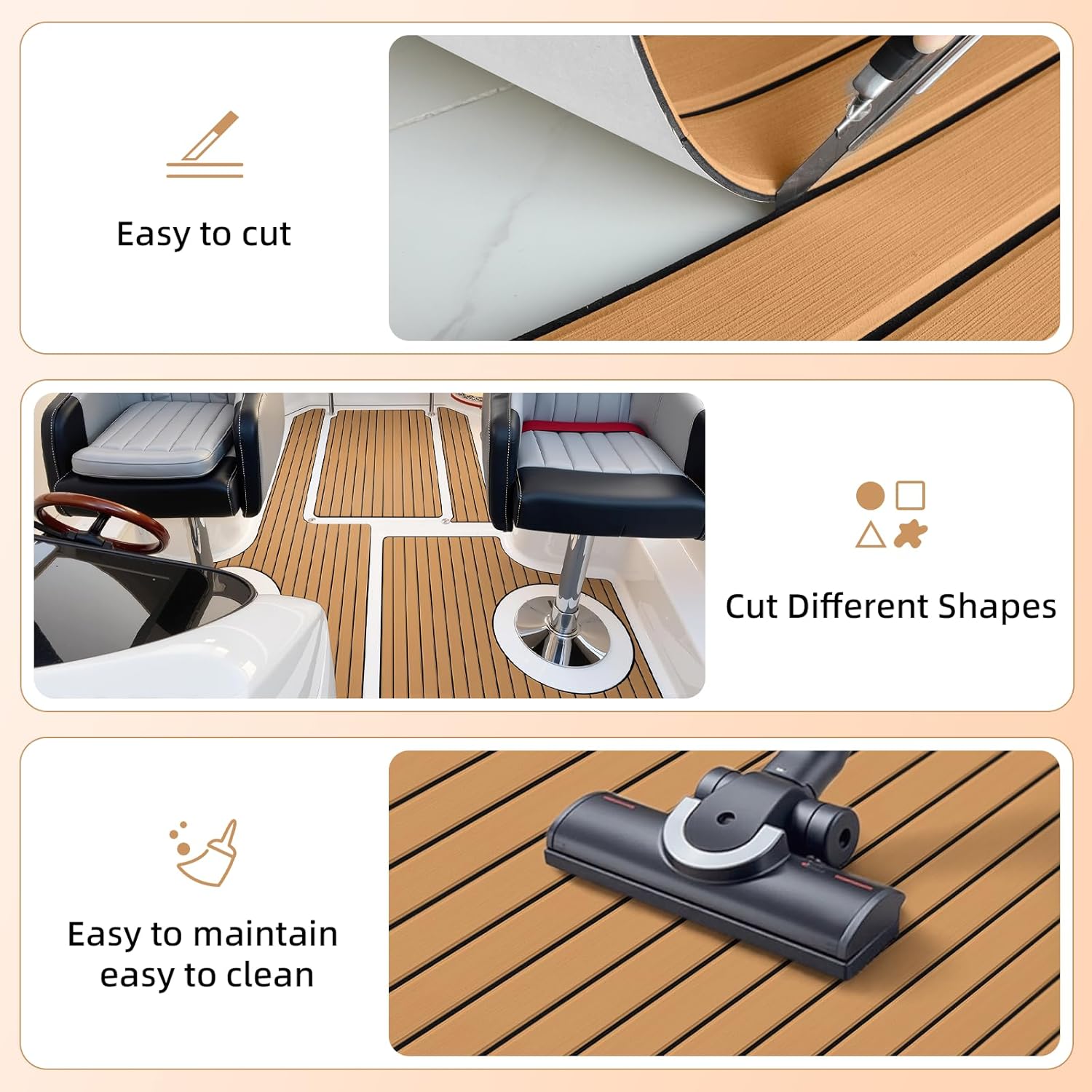 Hjdeck Boat Flooring EVA Foam Boat Decking with 3M Self-Adhesive Backing Non-Slip Boat Foam Flooring Marine Carpet DIY Faux Teak Sheet for Yacht Jon Boat Kayak Motorboat SUP Ramp RV Floor Helm Pad