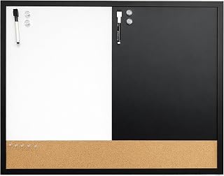Flipside Products 3-in-1 Magnetic Dry Erase Board, Magnetic Chalkboard & Cork Bar Combo, 24” x 36” Large Framed Organizer for Home, Office & Classroom, Includes Markers, Magnets & Push Pins
