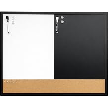 Flipside Products 3-in-1 Magnetic Dry Erase Board, Magnetic Chalkboard & Cork Bar Combo, 24 x 36 Large Framed Organizer for Home, Office & Classroom, Includes Markers, Magnets & Push Pins