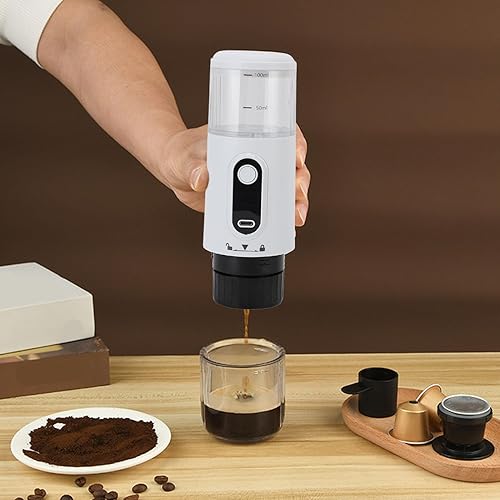 Miniatura 7 de Cafetera portátil, cafetera de café expreso operada manualmente, cafetera de cápsula de mano de 3.4 fl oz tipo C recargable para viajes al aire